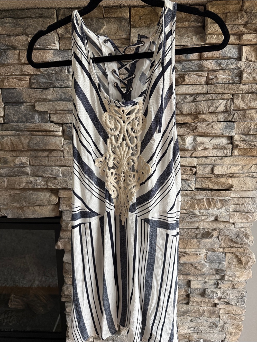 gimmicks by BKE Striped Lace-Up Tank Dress in Navy & Cream